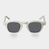 Cord White sunglasses with grey lenses by TBD Eyewear, made from sustainable materials and featuring a tapered white frame made in Italy
