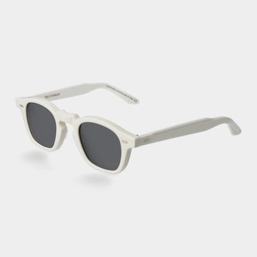 Cord White by TBD Eyewear sustainable sunglasses with a glossy white frame and grey lenses combining minimal style and lightness