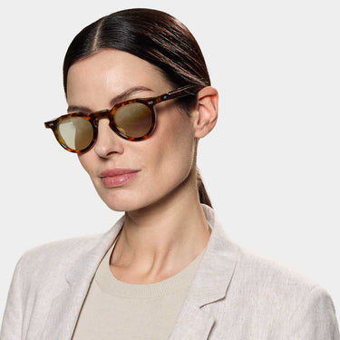 Eco spotted havana sunglasses with mirror green lenses: Hem Eco
