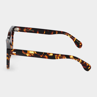 Dark Havana Mastro Eco sunglasses with red lenses by TBD Eyewear sustainably made and artisanal Made in Italy