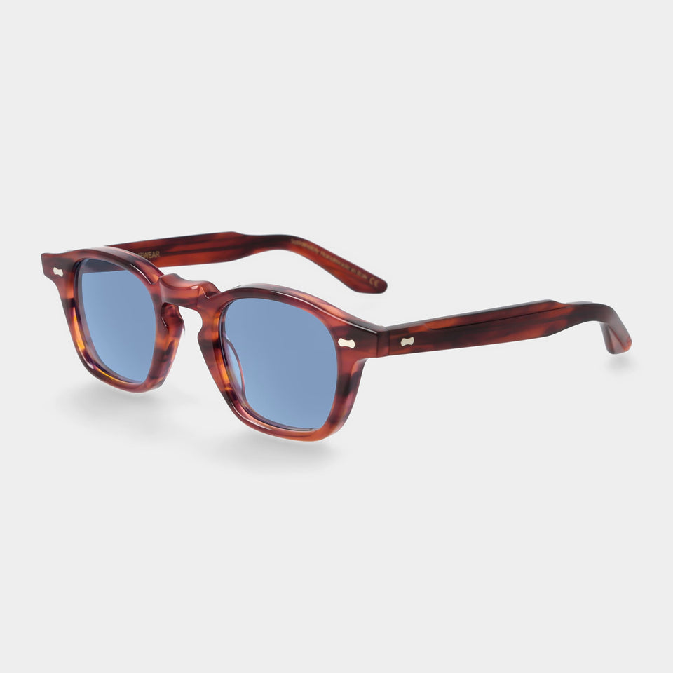 Brown sustainable sunglasses blue lenses Cord TBD Eyewear