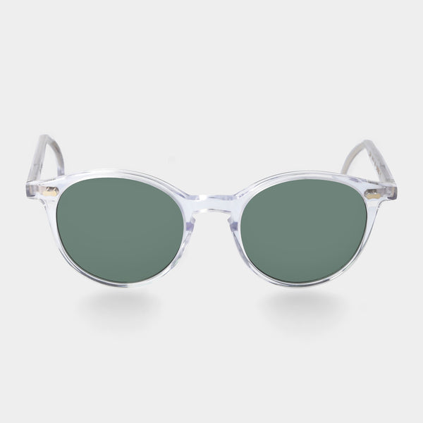 Transparent frame sunglasses with green lenses: Cran | TBD Eyewear
