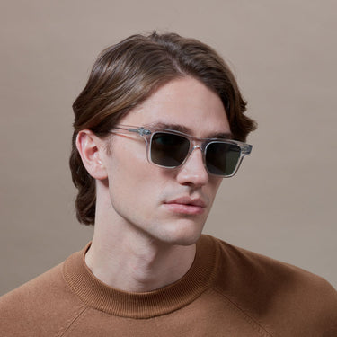 sunglasses denim transparent bottle green tbd eyewear man side handcrafted in Italy