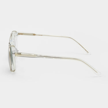 sunglasses pleat eco transparent silver bottle green sustainable tbd eyewear lateral made in Italy